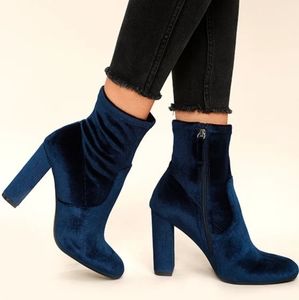 Steve Madden Navy Velvet Velour High Block Heel Mid-Calf Boots Booties 10